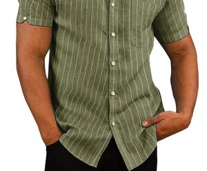 Chemise Homme Personnalisée à Rayures Imprimées, Manches Courtes, Col Rabattu, Boutonnée, Décontractée, pour l'Été - Product Image 5