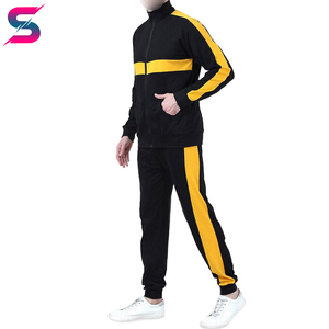 Black & Yellow Contrast Color Good Selling Durable <b>Machine</b> Washable Outer Wear OEM Lightweight Polyester Cotton Tracksuit - Product Image 3