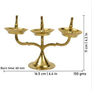 Support triple en laiton pour lampes Jyoti, lampe à huile traditionnelle à 3 mèches, décoration artisanale pour Pooja - Product Image 2