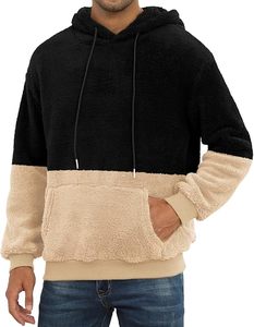 Sudadera con Capucha de Forro Polar para Hombre, Bordada, Lisa, Corte Regular, Informal, de Invierno, con Bolsillo, Ecológica, Negra y Beige - Product Image 4