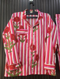 Women's 100% Cotton <b>Pajama</b> Set Full Sleeve Floral Striped Loose Fit Collar Button Fly Spring Wear - Product Image 5
