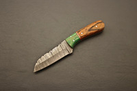 Couteau EDC à lame fixe en acier Damas, forgé à la main, avec bolster en bois vert et manche en bois brun, couteau utilitaire pour camping et bushcraft, OEM
