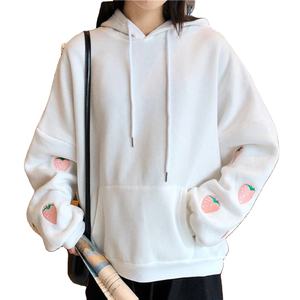 Pull à capuche chaud et épais pour femmes, sweat-shirt à capuche Winter Essentials Stonewashed Knitted Fleece Front Embroidery Printing, vente en gros - Product Image 1