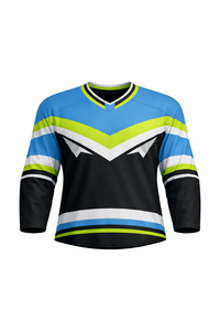 Jersey de Hockey sobre Hielo con Cuello en V para Hombre, Manga Tres Cuartos, Diseño Sublimado a Rayas, Ropa Deportiva de Poliéster que Absorbe la Humedad - Product Image 1