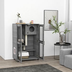 Cuccia per Gatti Grigia con Chiusura di Sicurezza, Tiragraffi, Gabbia e Recinto per Gatti con Funzioni di Comfort e Intrattenimento - Product Image 2