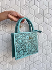 Latest Designer Hand Tooled Carving Leather Shoulder <b>Bag</b> Gypsy <b>Boho</b> Turquoise Colour Vintage Handmade Small Size Stylish <b>Bags</b> - Product Image 2
