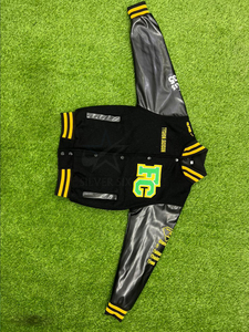 เสื้อแจ็คเก็ตวาร์ซิตี้ Florida City Little Chiefs สำหรับผู้ชาย สีดำ หนัง PU ปักลายแบบ Preppy สไตล์วิทยาลัย ฟุตบอล - Product Image 3