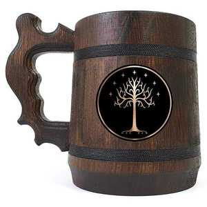 Handmade Wooden Beer <b>Mug</b> with Stainless Steel Insert Classic Design Hand Grip Dishwasher Safe Gift <b>Box</b> for Home Bar & Party Use - Product Image 3