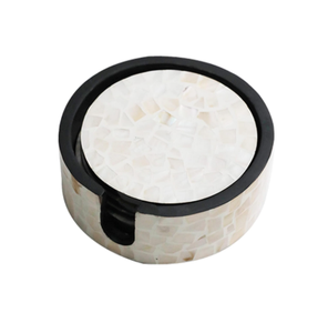 Handcrafted Round Mother of Pearl Inlay Coaster Set with <b>Matching</b> Storage <b>Box</b> Elegant Shell Drink Coasters for Coffee Table - Product Image 4