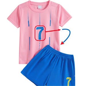 Ensemble de maillots de football pour garçons, blanc et bleu, manches courtes, évacuation de l'humidité, uniforme d'équipe personnalisé, tissu 100% polyester, maillot de sport - Product Image 3