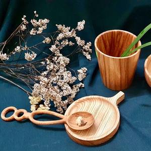 Vintage Ash Wood Round <b>Coaster</b> with Handle Eco-Friendly Natural <b>Drink</b> Mat - Product Image 4