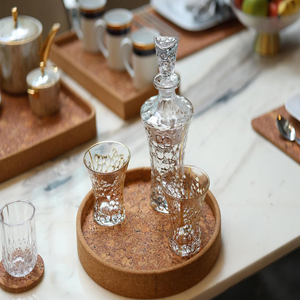 Plateaux de service ronds en liège avec motif géométrique pour table à manger – Plateaux décoratifs en liège - Product Image 5