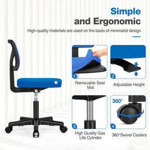 Sedia da Ufficio Girevole Senza Braccioli con Supporto Lombare in Rete e Rotelle - Product Image 3