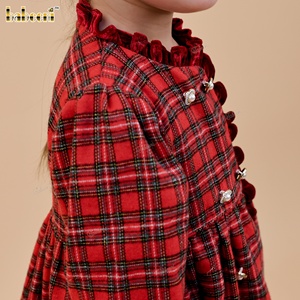 Robe mi-longue sans manches en velours écossais à motif floral écarlate DR4512, vêtements pour enfants brodés à la main, automne ODM - Product Image 2