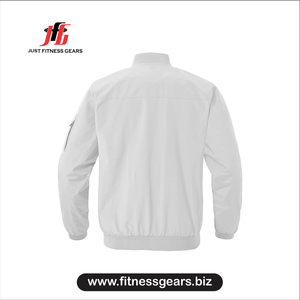 <b>Men's</b> <b>White</b> Bomber <b>Jacket</b> Zipper Closure Windproof Casual Autumn Wear Regular Fit Stand Collar Polyester - Product Image 3