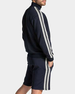 Ensemble de survêtement pour homme, veste et pantalon à fermeture éclair noire personnalisée avec rayures, design tendance, respirant, vêtements de sport pour homme - Product Image 2