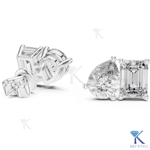 Custom Lab Grown CVD HPHT Diamond Toi Et Moi <b>Stud</b> <b>Earrings</b> <b>Emerald</b> Pear Cut 14K Solid Gold Luxury Fine Women Wedding Bridal - Product Image 3