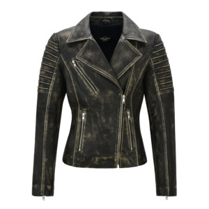 Blouson de motard vintage personnalisé en cuir Napa véritable ciré pour femme avec fermetures éclair YKK, blouson de moto matelassé en cuir – Fournisseur en gros - Product Image 5