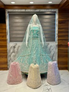 Luxury Sky Blue Soft Net Lehenga Choli Heavy Zarkan Stone <b>Coding</b> Embroidery Boutique Quality Full Cancan and Canvas Patta Bulk - Product Image 3