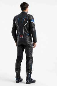 Traje de Motociclismo de Cuero Negro y Azul para Hombre y Mujer, Ropa de Protección a Prueba de Viento - Product Image 3
