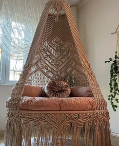 Balançoire double en macramé pour patio, Balançoire de patio, Balançoire en macramé, Balançoire suspendue en macramé, Chaise en macramé, Chaise hamac, Balançoire de jardin - Product Image 2