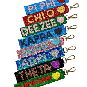 Popular Greek Letter Designs Custom Sequin Beaded Keychain Wristlet Sorority Game Day <b>Personalized</b> Comfortable Fashion <b>Keychains</b> - Product Image 1