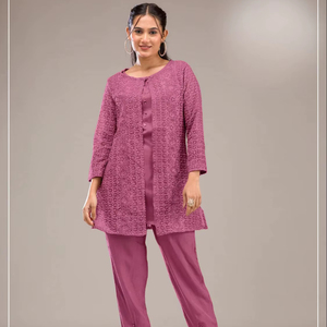Ensemble Salwar Kameez 2 pièces élégant en Faux Georgette, prêt-à-porter, avec broderies, idéal pour les fêtes, Diwali et les bals de promo - Product Image 1