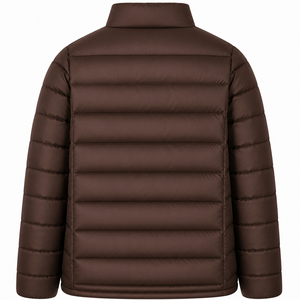 Men's Brown Stand Collar Puffer <b>Jacket</b> Windproof Zipper Closure Casual <b>Winter</b> Coat Regular Fit Solid Color Polyester Shell - Product Image 2