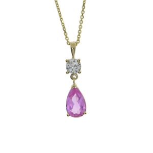 Gold Plated Pear Cut Cubic Zirconia Pendant Necklace Women's Claw Setting Classic Box <b>Chain</b> Everyday Jewelry - Product Image 1