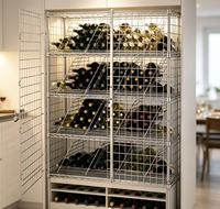 Armoire à vin en acier inoxydable chromé argenté et acier au carbone avec grille métallique, personnalisable pour collection de vins
