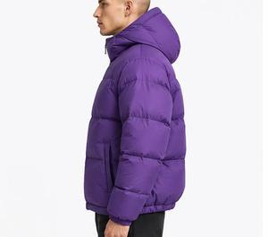 Blouson matelassé à capuche pour homme, violet, en polaire, couleur unie, rembourré en coton, coupe-vent, fermeture éclair, décontracté, pour l'hiver, coupe classique, devant - Product Image 6