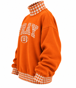 Custom <b>Women</b>’s Mock Neck Sweatshirt Oversized Gingham Plaid Patchwork Casual Winter Streetwear <b>Pullover</b> - Product Image 6
