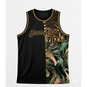 Chaleco Sublimado Unisex con Nombre y Número Personalizados, Jersey de Baloncesto de Doble Tono sin Mangas con Estampado de Plantas, Camiseta Transpirable - Product Image 3