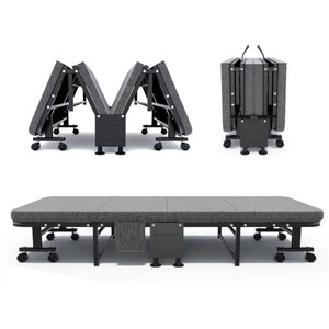 Lit d'appoint pliable moderne en acier, gain de place, avec roulettes verrouillables, lit temporaire portable, cadre métallique robuste - Product Image 3