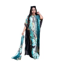 Nouvelles Tendances Robe Abaya Kaftan Femme Musulmane Ouverte à Capuche en Chiffon Brodé Manches Chauve-Souris Style Turc Africain Boubou