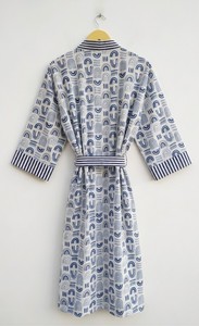 Peignoir Kimono en Coton pour Femme, Imprimé Bleu, Léger, avec Ceinture, Idéal pour Spa et Hôtel - Product Image 4