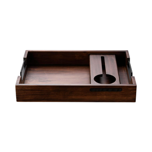 COLECCIÓN DE REGALOS Bandeja de servicio de madera con asas de metal 16,5x12 Bandeja de vino para comida Mesa de centro Almacenamiento otomano para sala de estar - Product Image 1