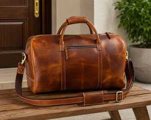 Bolsa de Viaje de Cuero Genuino Estilo Vintage, Forma de Barril, Asa Única, Cierre de Cremallera, Unisex, para Gimnasio, Viajes, Fin de Semana, Gran Capacidad - Product Image 3