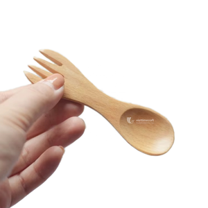 Bamboo Spoon and Spork <b>Set</b>, 2-in-1 Spoon & Fork Utensil, Eco-friendly Reusable Travel Cutlery for Dessert, Salad & <b>Lunch</b> - Product Image 1