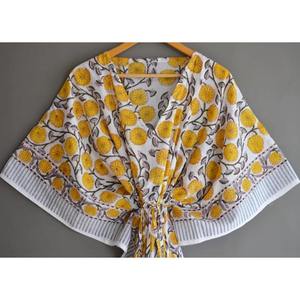 Robe Kaftan Longue en Coton Fait Main pour Femme, Imprimé Floral, Coupe Asymétrique, Idéale pour la Plage et les Soirées Estivales - Product Image 5