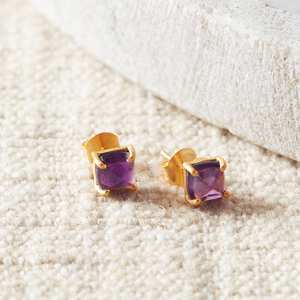 Pendientes de tuerca de amatista con forma cuadrada, gema natural facetada, chapados en oro, proveedores de pendientes de tuerca con gema morada - Product Image 6
