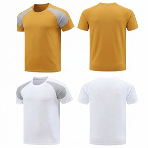 Camiseta personalizada para hombre en mostaza y blanco, de secado rápido, transpirable, para gimnasio, fitness, manga corta, moderna, atlética, para entrenamiento. - Product Image 1