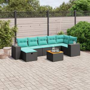 ชุดโซฟาลานบ้านหวายโพลีสีดำ 8 ชิ้นพร้อมชุดเบาะรองนั่งในสวน - Product Image 1