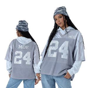 เสื้อฮู้ดดี้ตาข่ายโอเวอร์ไซส์สำหรับผู้หญิง ขายส่ง พิมพ์ลายตัวเลขด้วยเพชรเทียม สไตล์สตรีทแวร์ ผู้ผลิตเสื้ออเมริกันฟุตบอล - Product Image 1