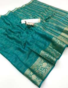 Sari de Khadi de Viscosa Pura Suave con Borde Jacquard y Diseño de Rayas, Blusa Bordada para Todas las Estaciones - Product Image 3