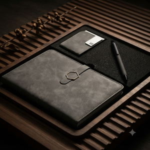 Ensemble Cadeau d'Entreprise Premium Aurelux Gris avec Porte-Cartes, Stylo et Agenda à Boutons, en Simili Cuir Double Face pour le Bureau - Product Image 6