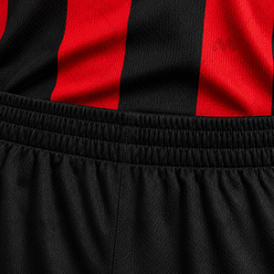 Conjunto de Uniforme de Fútbol Personalizado, Rojo y Negro a Rayas, de Secado Rápido, Transpirable, Manga Corta - Product Image 6