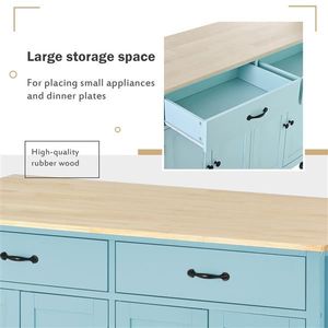Armadio a 4 porte con piano in legno massello da cucina a isola 2 cassetti 2 ruote di bloccaggio ripiani regolabili. Include portasciugamani per spezie menta - Product Image 6