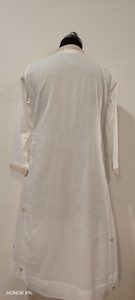 Robe Formelle Blanche en Lin à Col en V, Coupe Trapèze, Manches Trois-Quarts, Longueur Cheville, Unie et Respirante pour Femme - Product Image 5