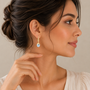 Pendientes de Plata de Ley 925 con Baño de Oro de 18K, con Ópalo Azul de 26-27mm y Circonita, Forma Ovalada - Product Image 5